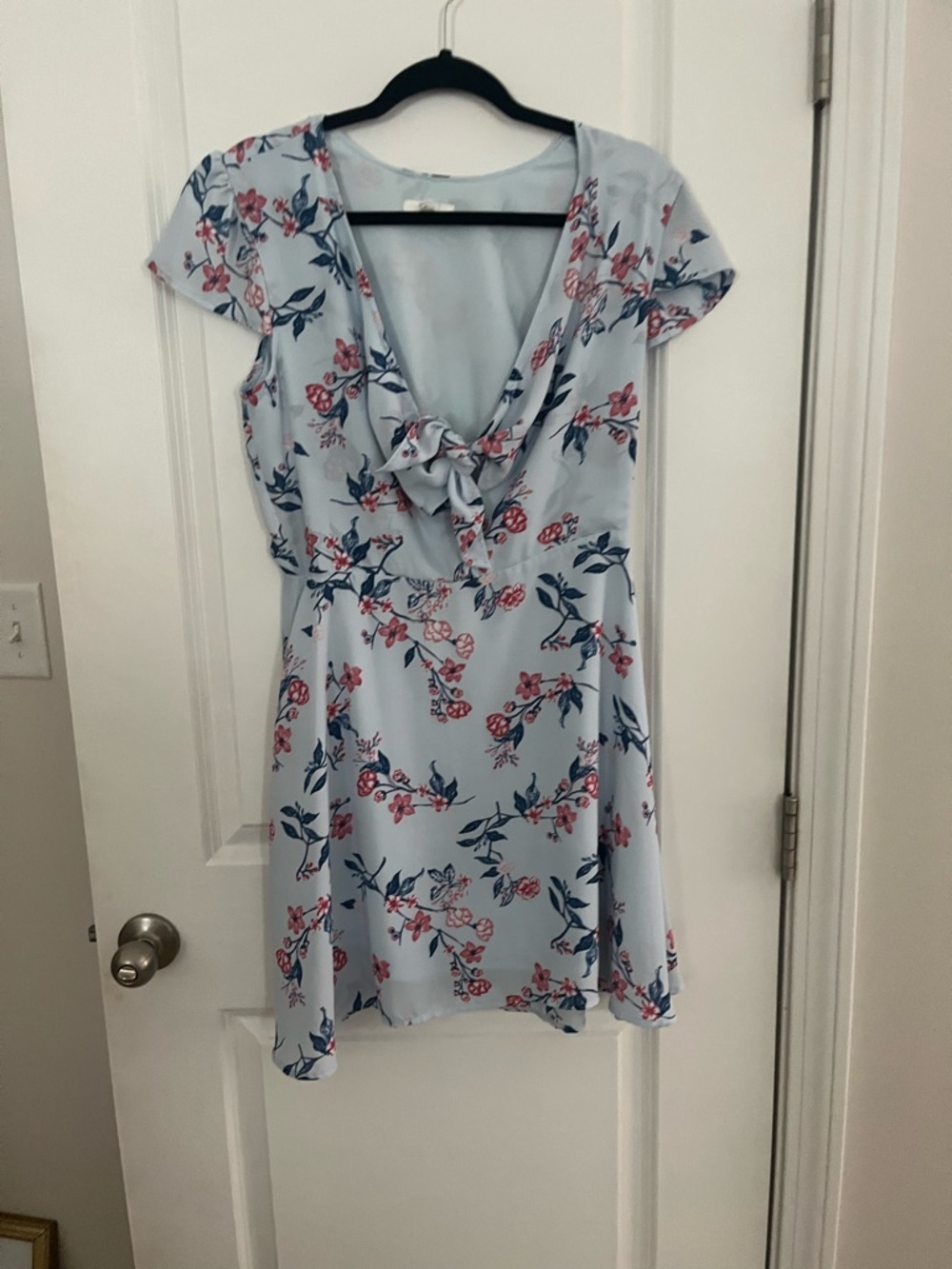 bp Light Blue Floral Tie-Front Mini Dress